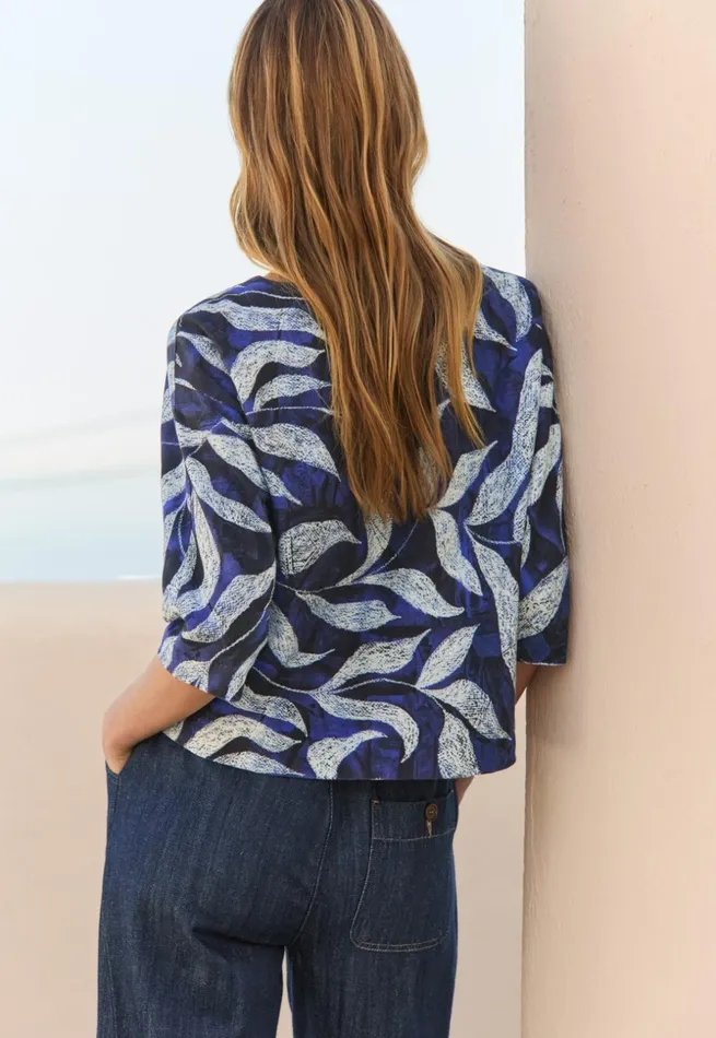 Women Printed Jersey Top Blue White Poetry Fashion TShirt and Tops