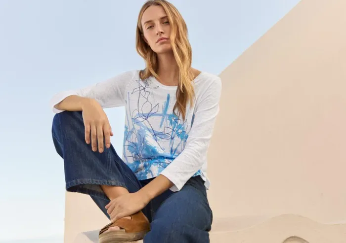 Women Printed Jersey Top Ocean White Poetry Fashion TShirt and Tops
