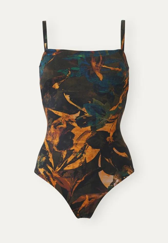 Women Printed Squareneck Swimsuit Gold Forest Poetry Fashion Swimwear