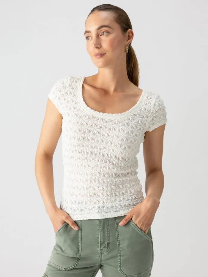 Women Pucker Up Lace Scoop Cap Tee Milk Sanctuary Clothing Tees and Tops