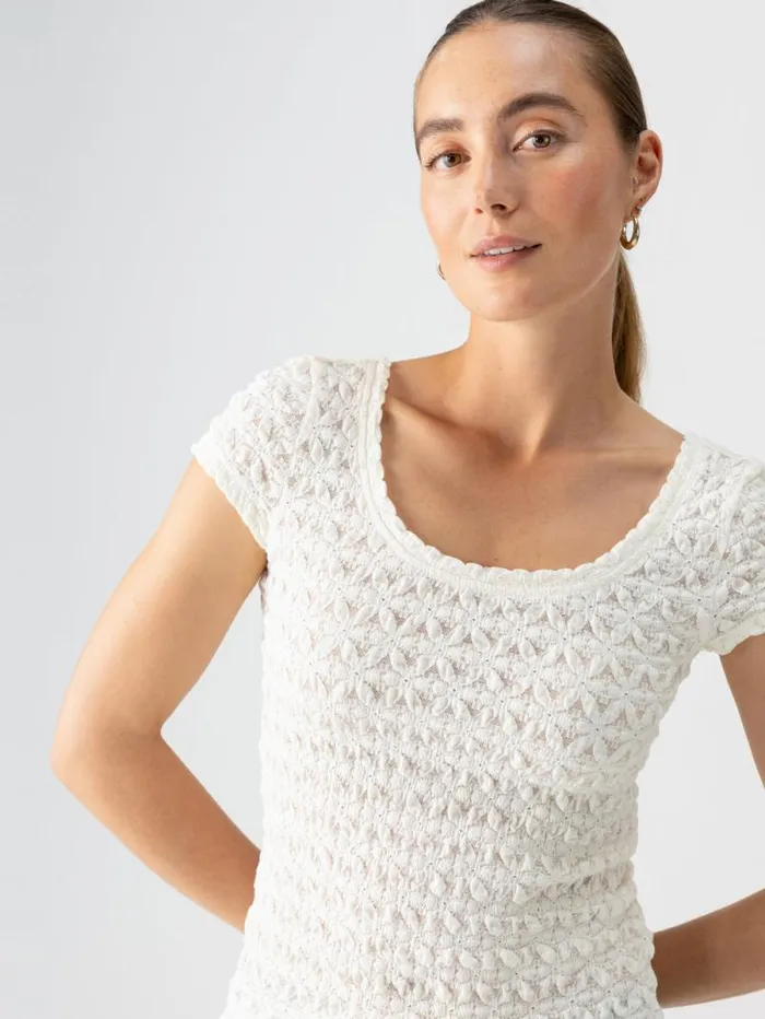 Women Pucker Up Lace Scoop Cap Tee Milk Sanctuary Clothing Tees and Tops Women Pucker Up Lace Scoop Cap Tee Milk Sanctuary Clothing Tees and Tops
