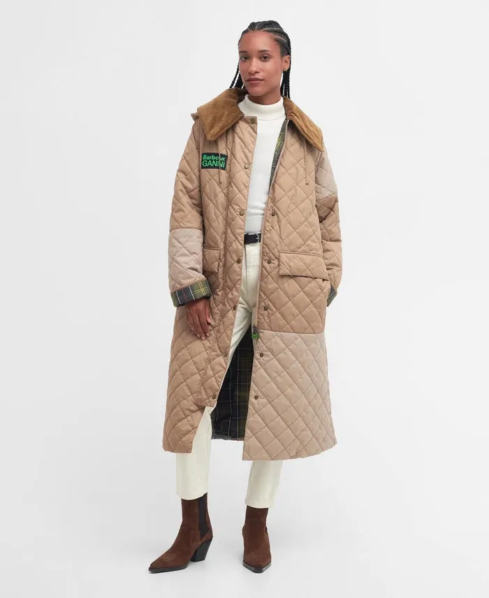 Women Quilted Jackets Barbour X GANNI Burghley Quilted Jacket Honeylight Trenchclassic