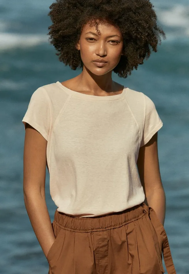 Women Raglansleeve Top Cream Poetry Fashion TShirt and Tops