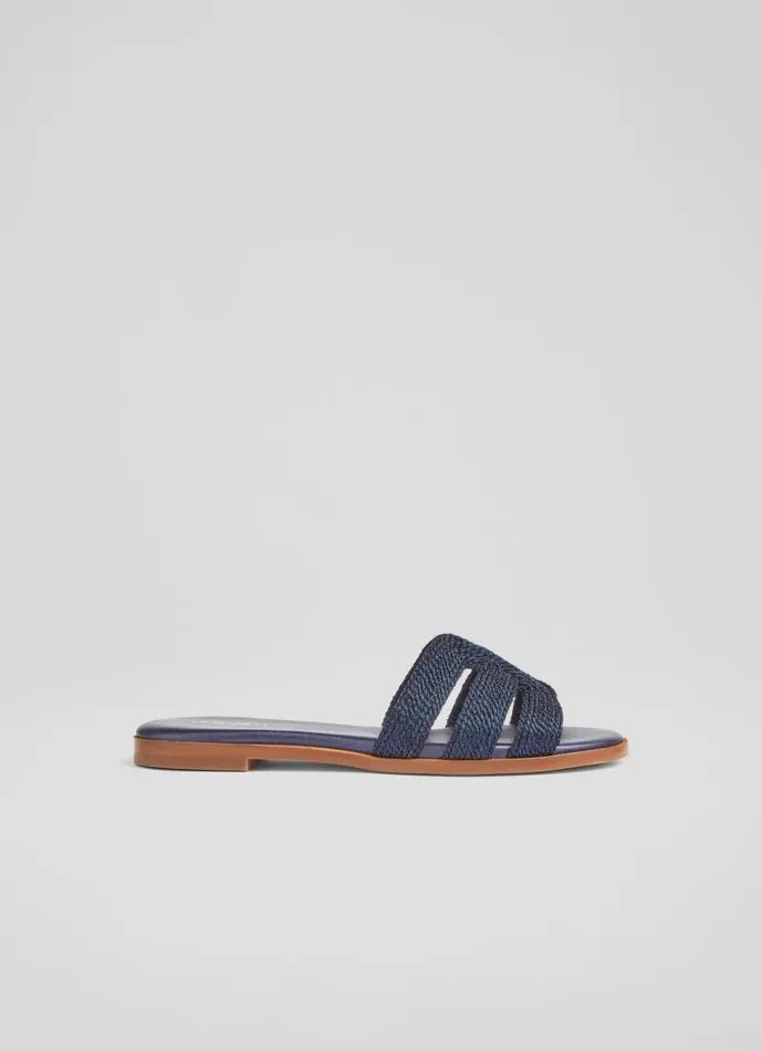 Women Riley Navy Metallic Rope Flat Mules Navy Blue LKBennett Flats