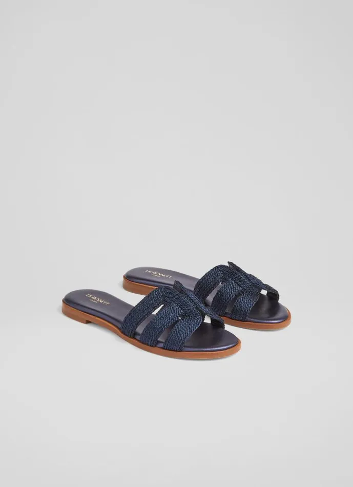 Women Riley Navy Metallic Rope Flat Mules Navy Blue LKBennett Flats Women Riley Navy Metallic Rope Flat Mules Navy Blue LKBennett Flats