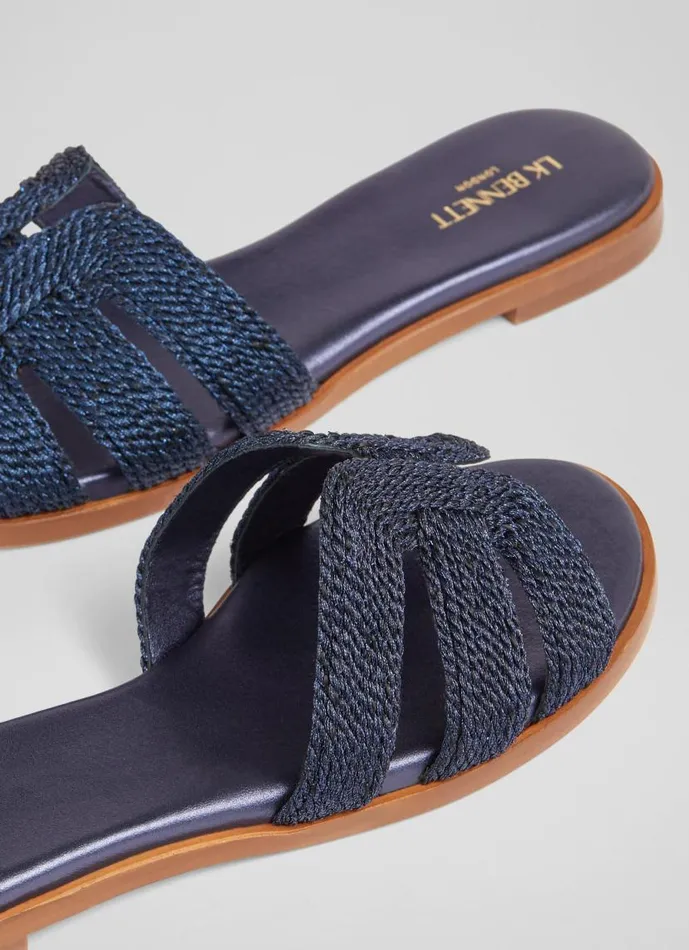 Women Riley Navy Metallic Rope Flat Mules Navy Blue LKBennett Flats Women Riley Navy Metallic Rope Flat Mules Navy Blue LKBennett Flats