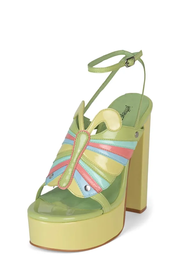 Women Sandal Jeffrey Campbell MONARCHS Green Patent Multi