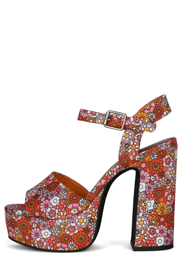 Women Sandal Jeffrey Campbell SUMMERS3 Red Pink Multi Floral