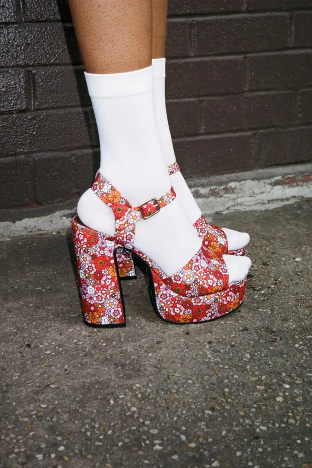Women Sandal Jeffrey Campbell SUMMERS3 Red Pink Multi Floral