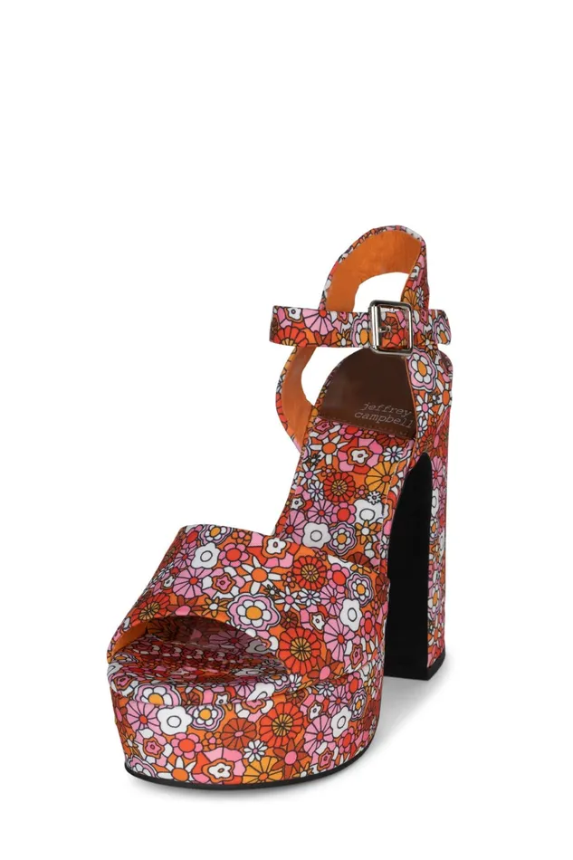Women Sandal Jeffrey Campbell SUMMERS3 Red Pink Multi Floral