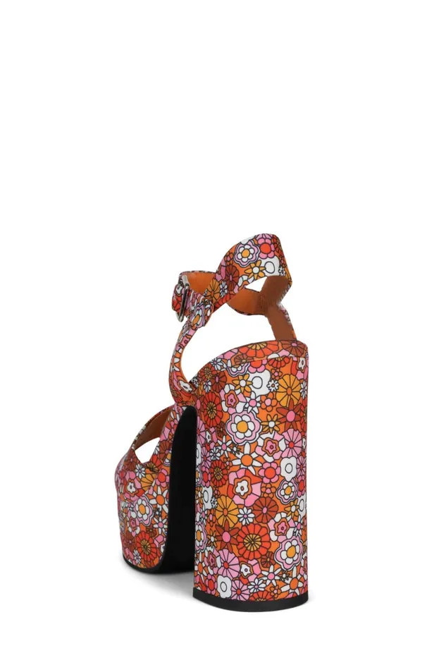 Women Sandal Jeffrey Campbell SUMMERS3 Red Pink Multi Floral
