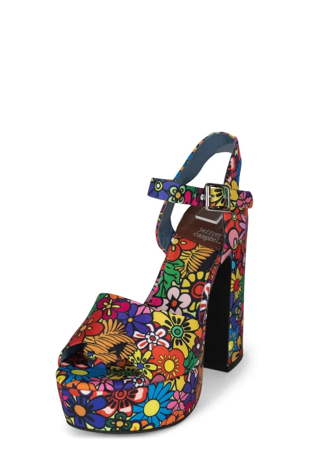 Women Sandal Jeffrey Campbell SUMMERS3 Red Pink Multi Floral