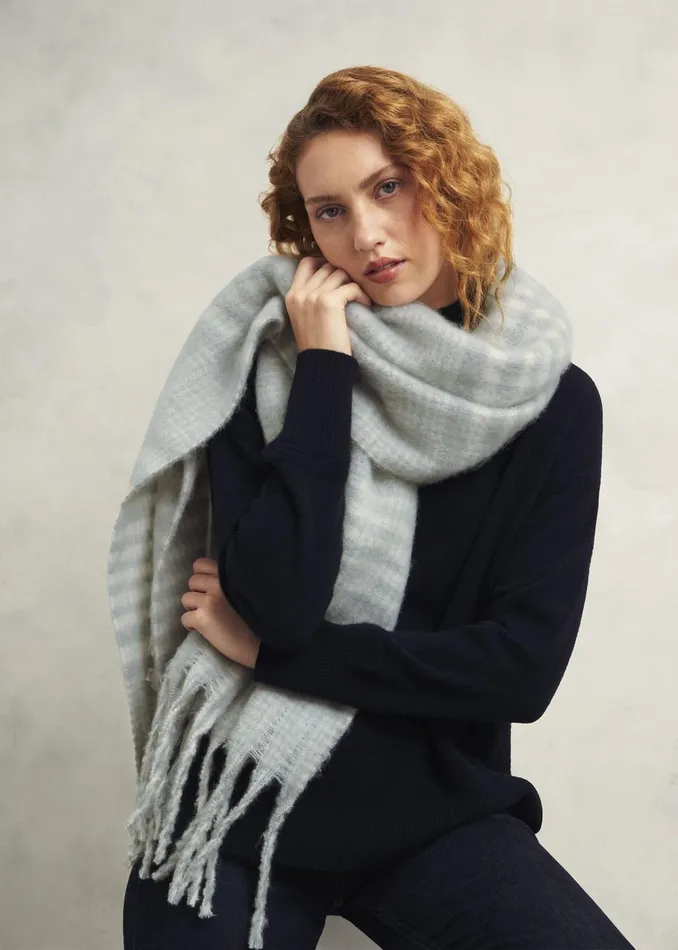 Women Sasha Check Scarf Grey Ivory Hobbs Scarves