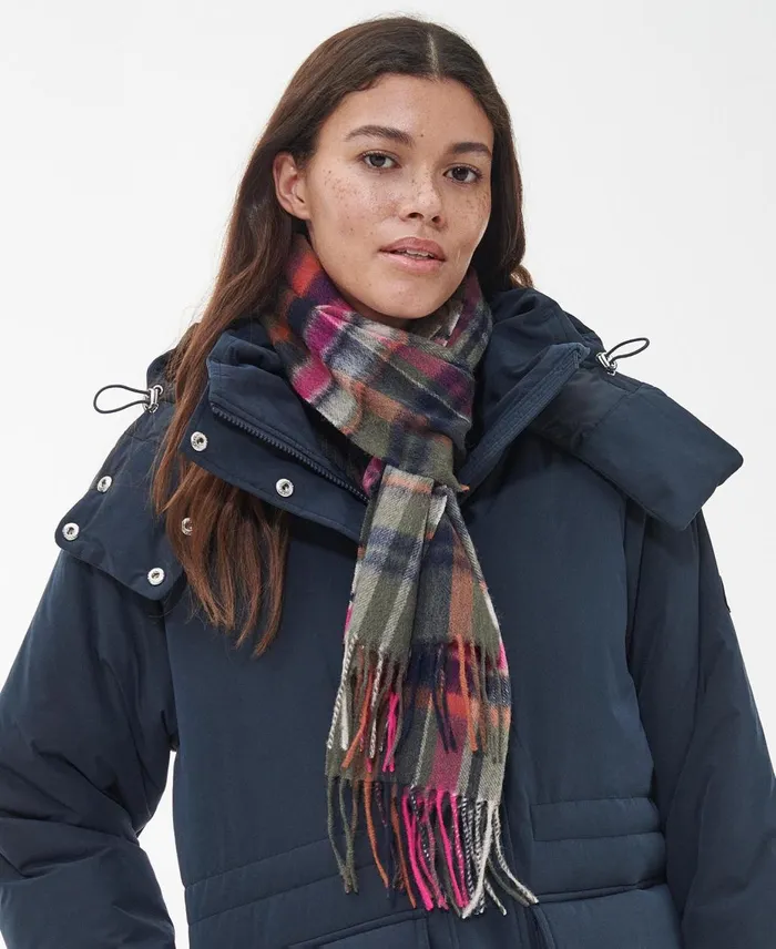 Women Scarves and Wraps Barbour Vintage Winter Plaid Scarf Pink Dahlia
