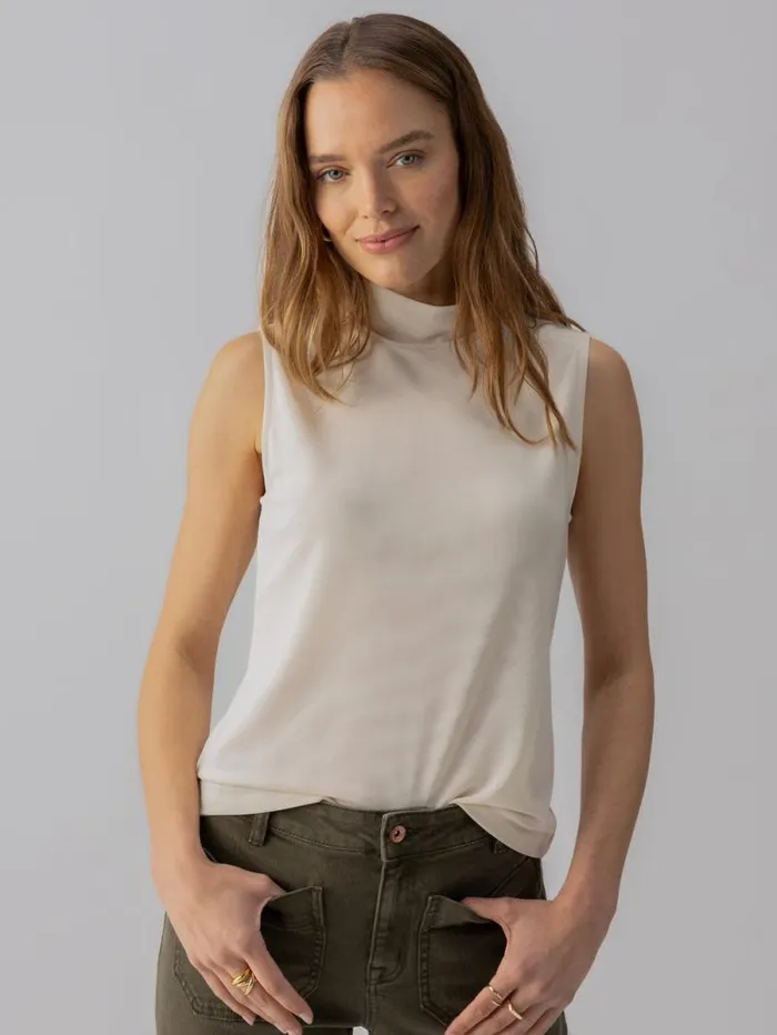 Women Shirred Neck Mesh Tank Birch Sanctuary Clothing Sweaters and Cardis