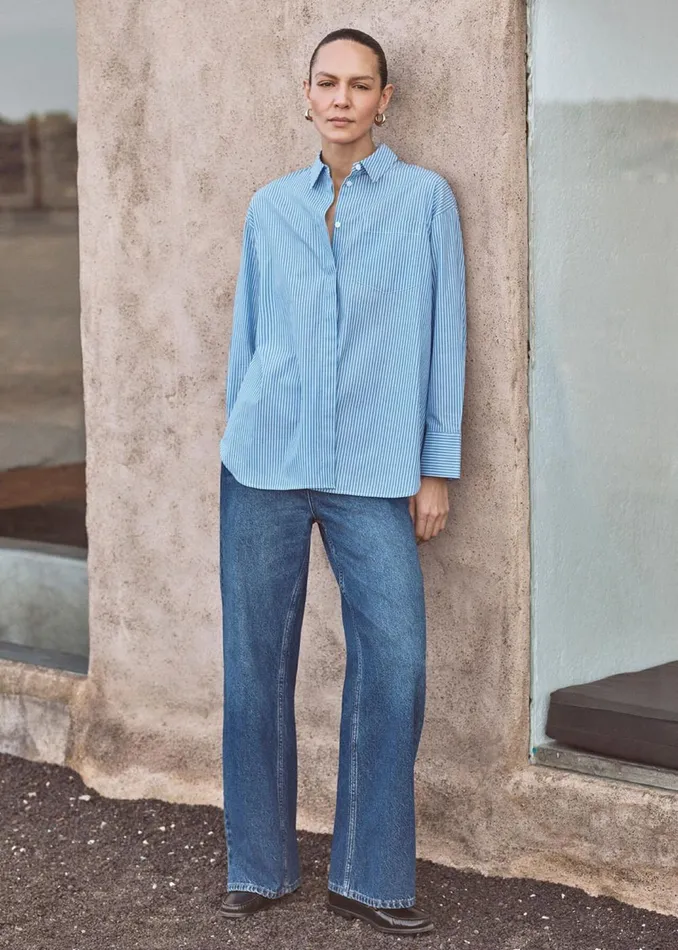 Women Shirts and Blouses Whistles Blue Stripe Oversized Shirt