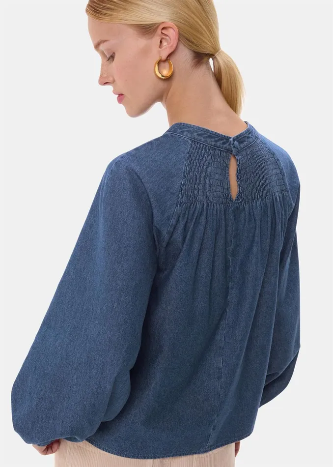 Women Shirts and Blouses Whistles Denim Smocked Denim Blouse