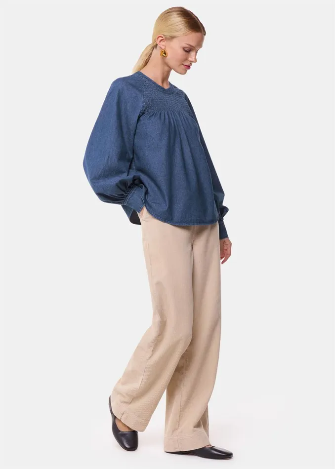 Women Shirts and Blouses Whistles Denim Smocked Denim Blouse