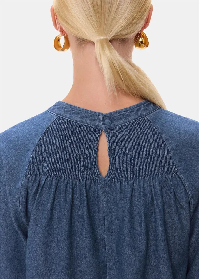Women Shirts and Blouses Whistles Denim Smocked Denim Blouse