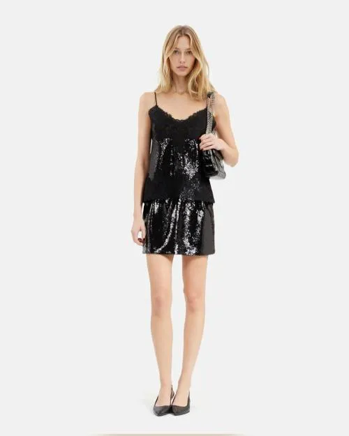 Women Shirts and Tops The Kooples Black Sequin Camisole Black