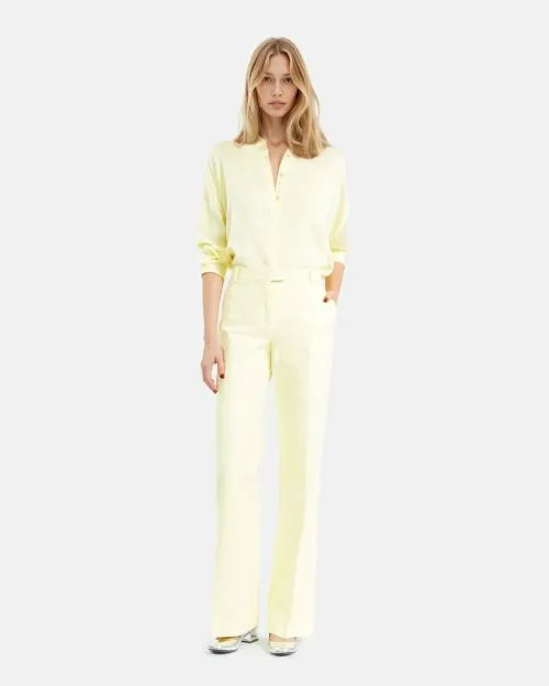 Women Shirts and Tops The Kooples Loose Fit Yellow Silk Shirt Light Yellow