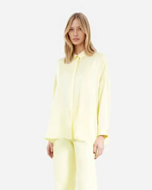 Women Shirts and Tops The Kooples Loose Fit Yellow Silk Shirt Light Yellow