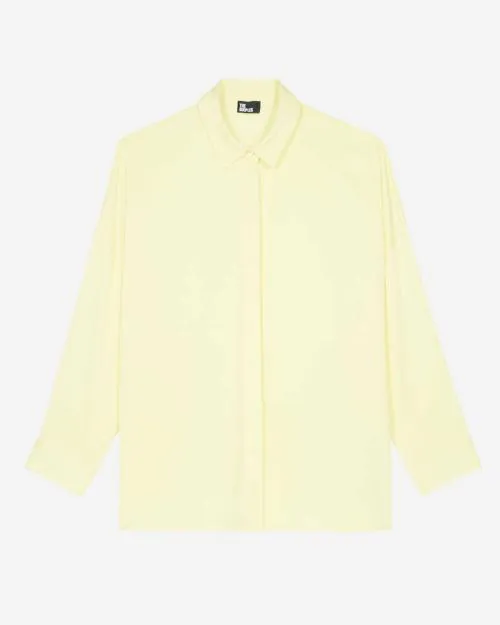 Women Shirts and Tops The Kooples Loose Fit Yellow Silk Shirt Light Yellow