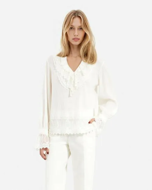 Women Shirts and Tops The Kooples Top With Ecru Guipure Ecru