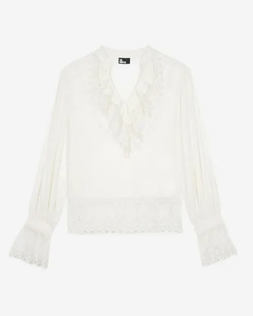 Women Shirts and Tops The Kooples Top With Ecru Guipure Ecru