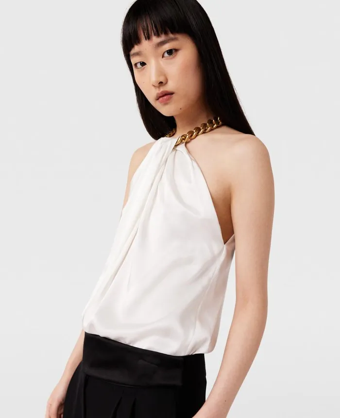 Women Shirts And Tops Stella McCartney Chain Halterneck Satin Top Pure White