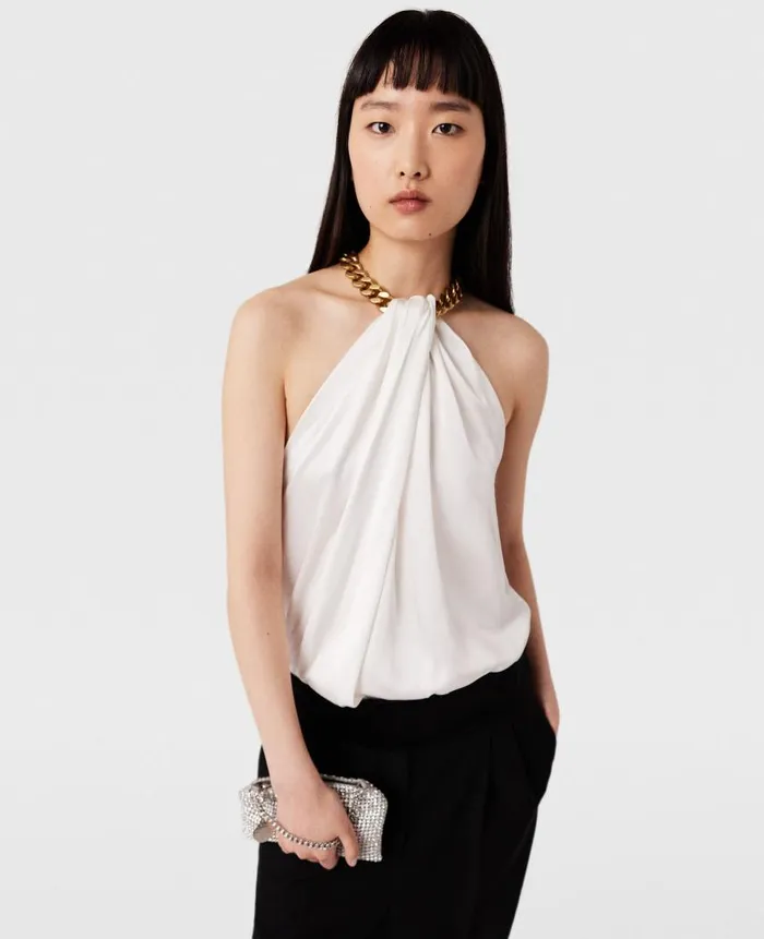 Women Shirts And Tops Stella McCartney Chain Halterneck Satin Top Pure White