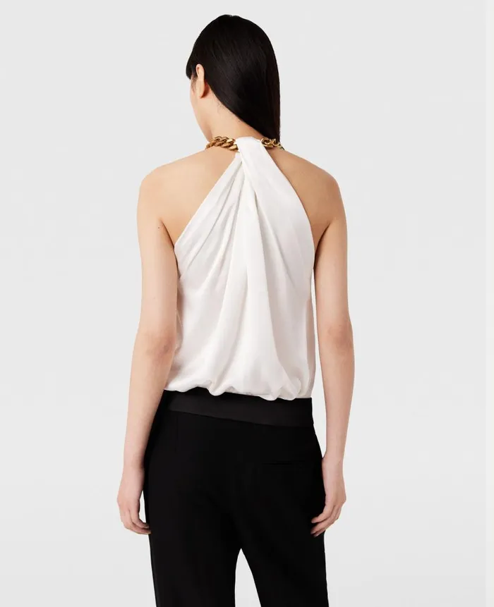 Women Shirts And Tops Stella McCartney Chain Halterneck Satin Top Pure White