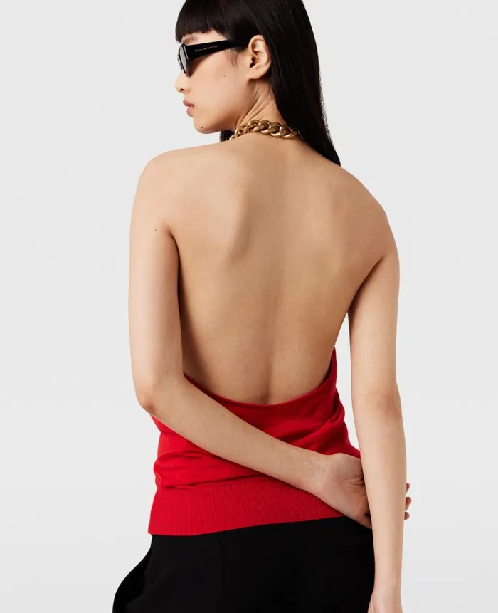 Women Shirts And Tops Stella McCartney Frayme ChainEmbellished Halterneck Top Lipstick Red