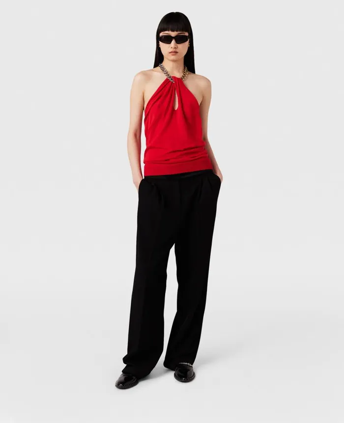 Women Shirts And Tops Stella McCartney Frayme ChainEmbellished Halterneck Top Lipstick Red