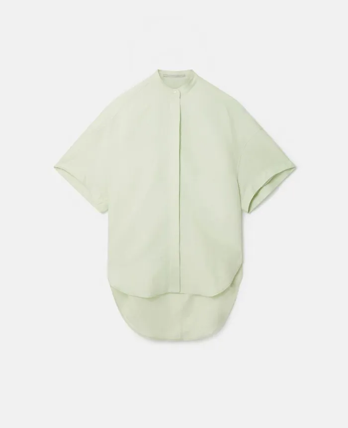 Women Shirts And Tops Stella McCartney LinenCotton Oversized Collarless Shirt Light Mint Women Shirts And Tops Stella McCartney LinenCotton Oversized Collarless Shirt Light Mint