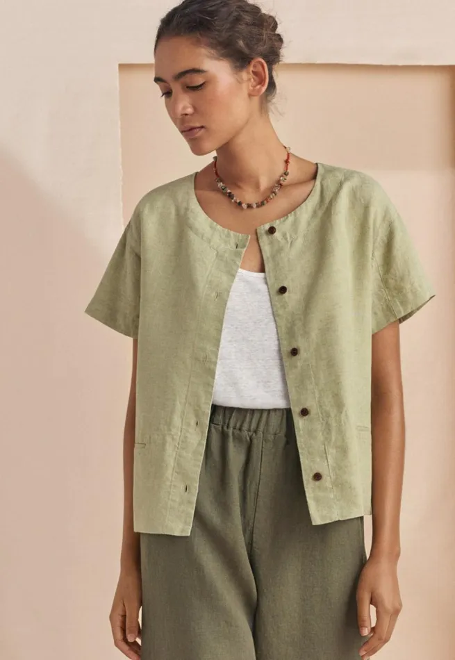 Women Shortsleeve Blouse Pale Sage Poetry Fashion Shirts and Tunics