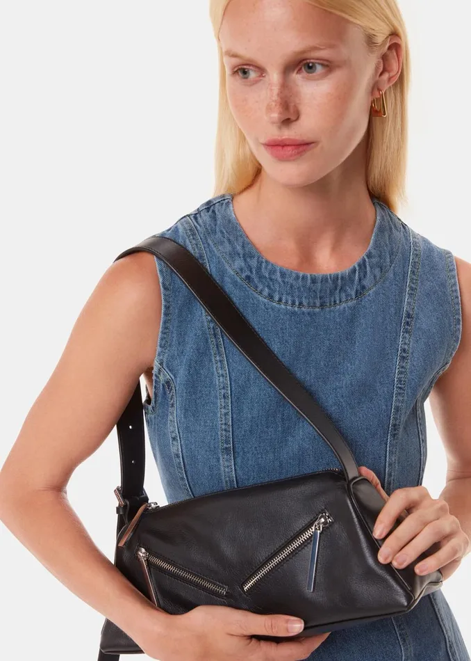 Women Shoulder Bags and Tote Bags Whistles Black Seva Triple Zip Shoulder Bag