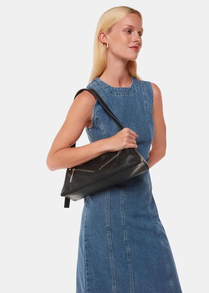 Women Shoulder Bags and Tote Bags Whistles Black Seva Triple Zip Shoulder Bag