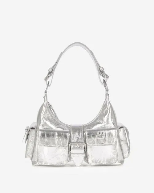 Women Shoulder Bags The Kooples Amelia Silver Leather Bag Silver
