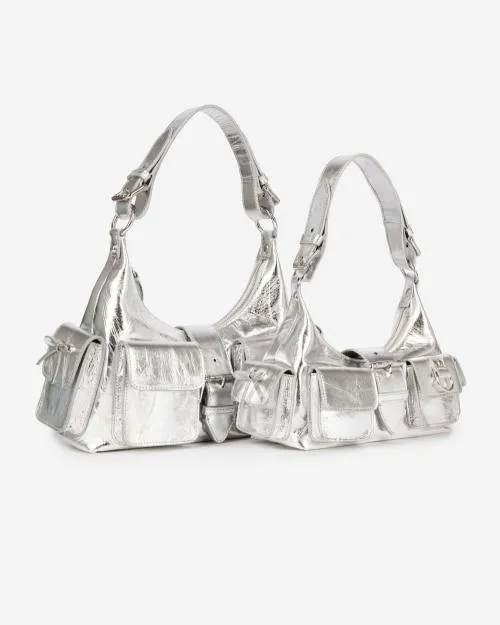 Women Shoulder Bags The Kooples Amelia Silver Leather Bag Silver