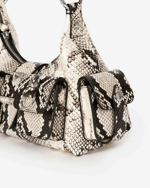 Women Shoulder Bags The Kooples Amelia Small Bag In PythonEffect Leather Black White