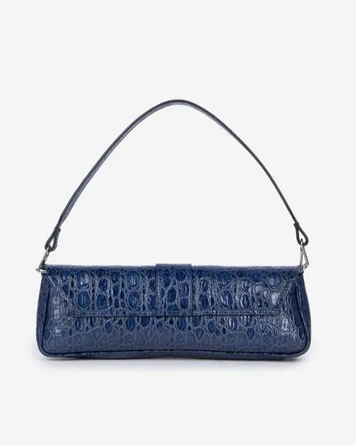 Women Shoulder Bags The Kooples Blue Embossed Leather Baguette Bag Blue