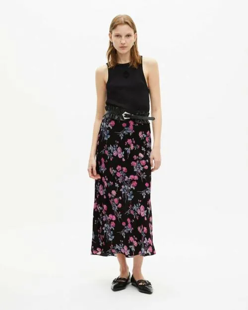 Women Skirts and Shorts The Kooples Long Black 039Neon Roses039 Printed Skirt Black Pink Women Skirts and Shorts The Kooples Long Black 039Neon Roses039 Printed Skirt Black Pink