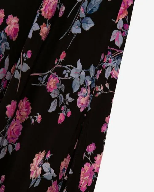 Women Skirts and Shorts The Kooples Long Black 039Neon Roses039 Printed Skirt Black Pink