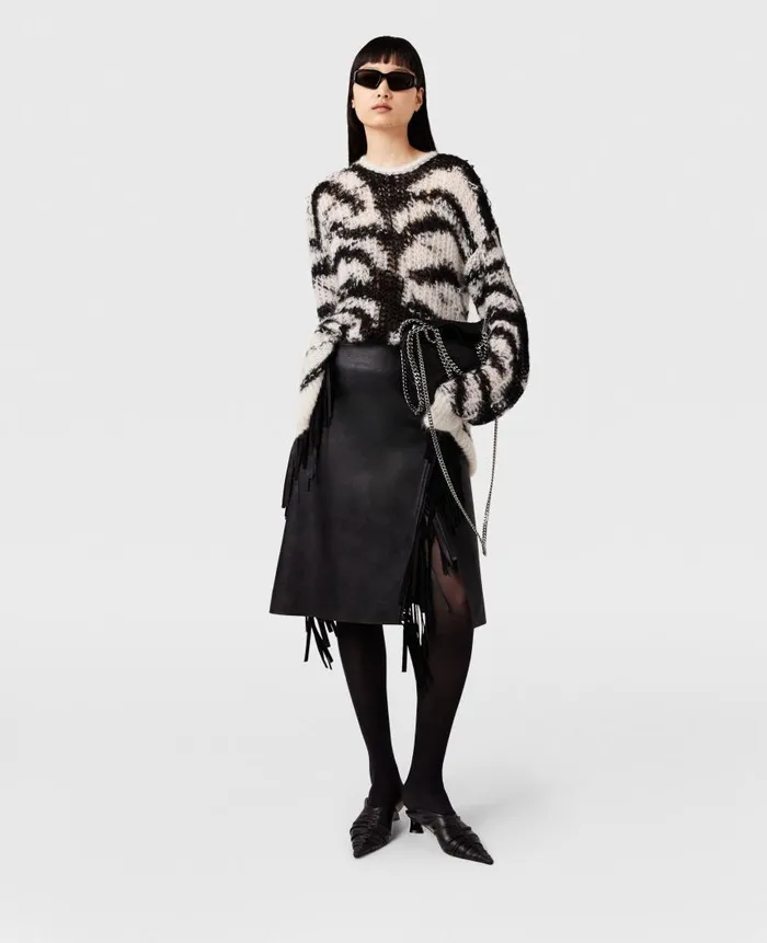 Women Skirts Stella McCartney Fringe Alter Mat Midi Skirt Midnight Black