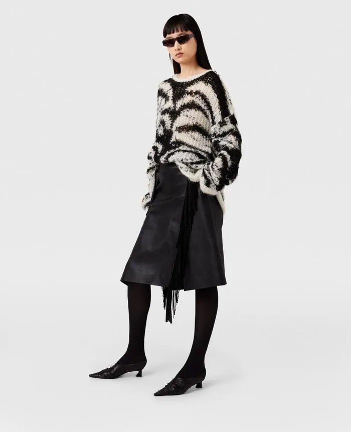 Women Skirts Stella McCartney Fringe Alter Mat Midi Skirt Midnight Black