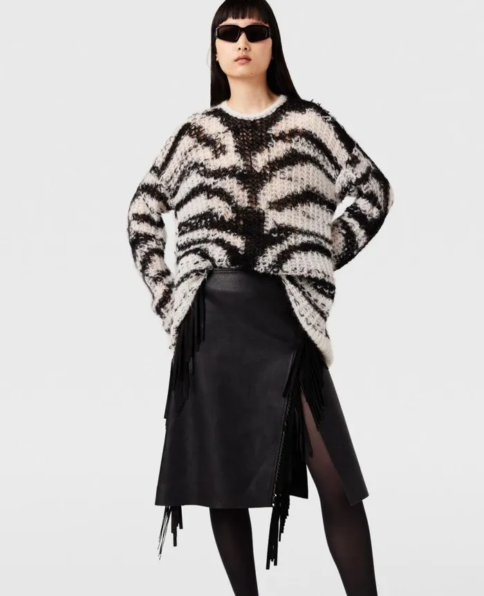 Women Skirts Stella McCartney Fringe Alter Mat Midi Skirt Midnight Black