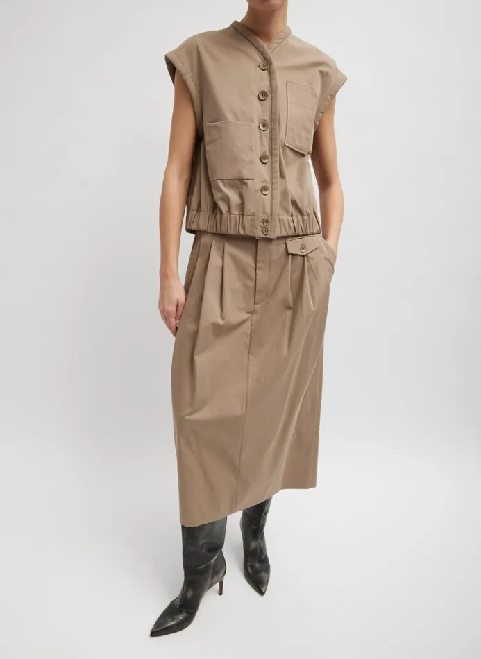 Women Skirts Tibi Bio Twill Triple Pleat Skirt Vintage Khaki