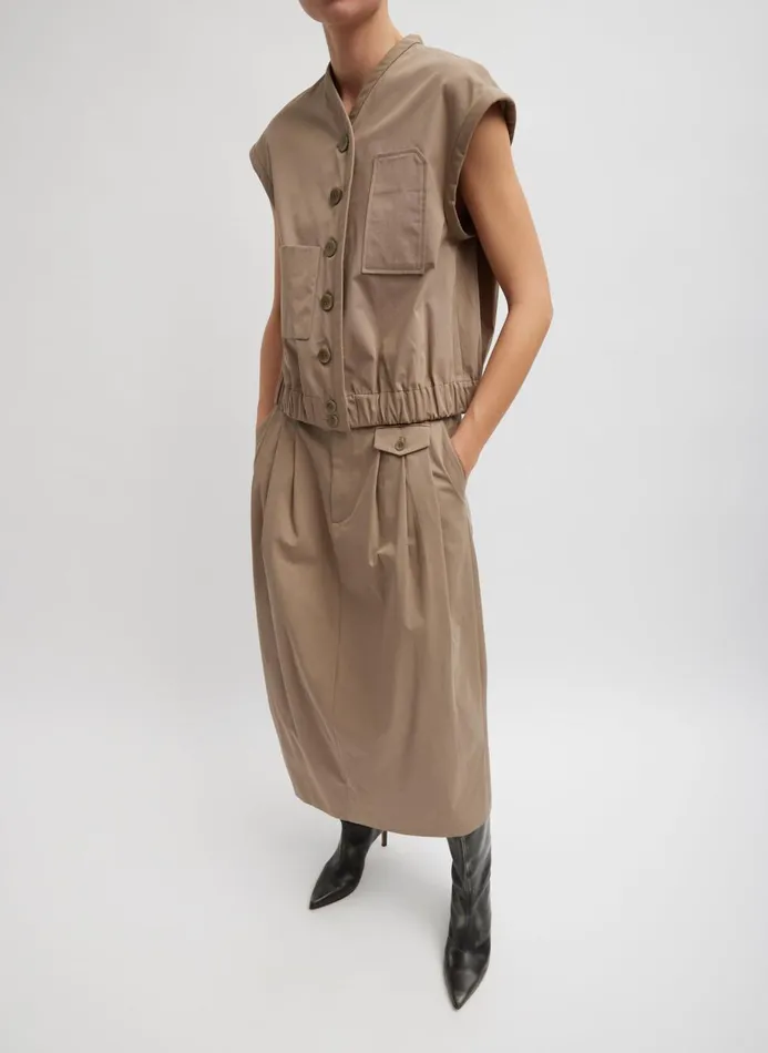 Women Skirts Tibi Bio Twill Triple Pleat Skirt Vintage Khaki