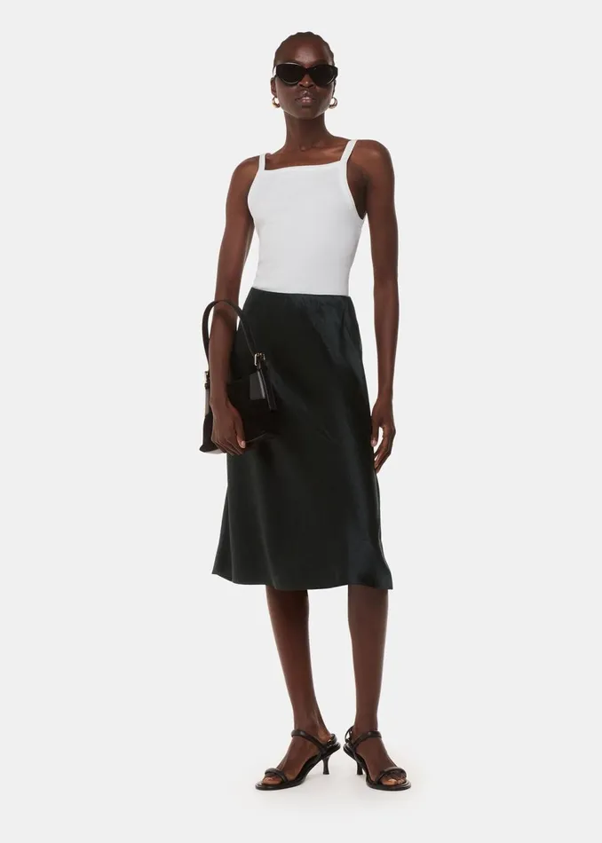 Women Skirts Whistles Black Satin Knee Length Skirt